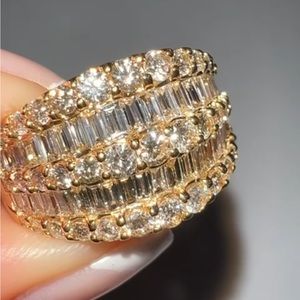SALE! Gorgeous estate 18k yellow gold 2ct round & baguette diamond ring sz 7.5